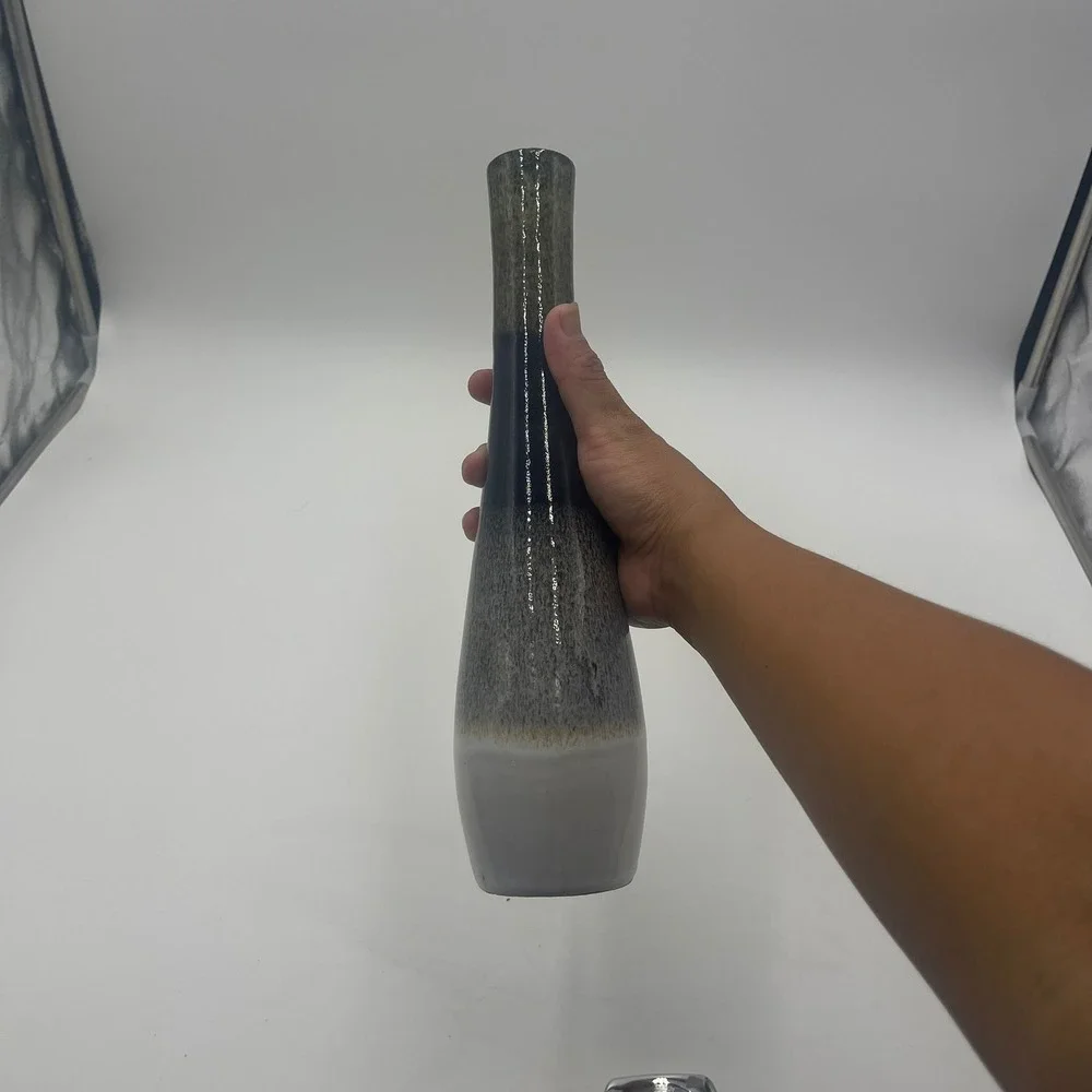 Ombre Glazed Ceramic Vase Neutral Color Tall Bud Vase‎ Home Decor Accent